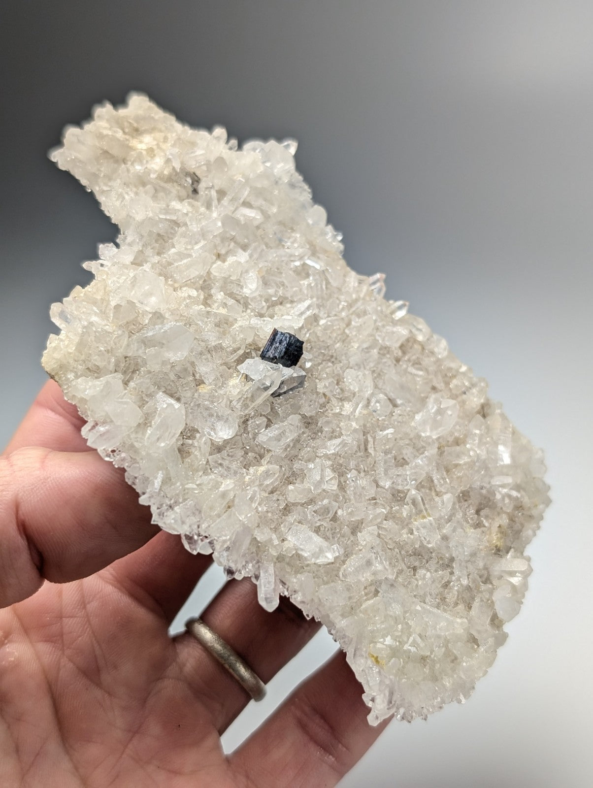 Very rare brookite on quartz with translucent white crystal cluster and dark blue gemstone from miller mountain arkansas