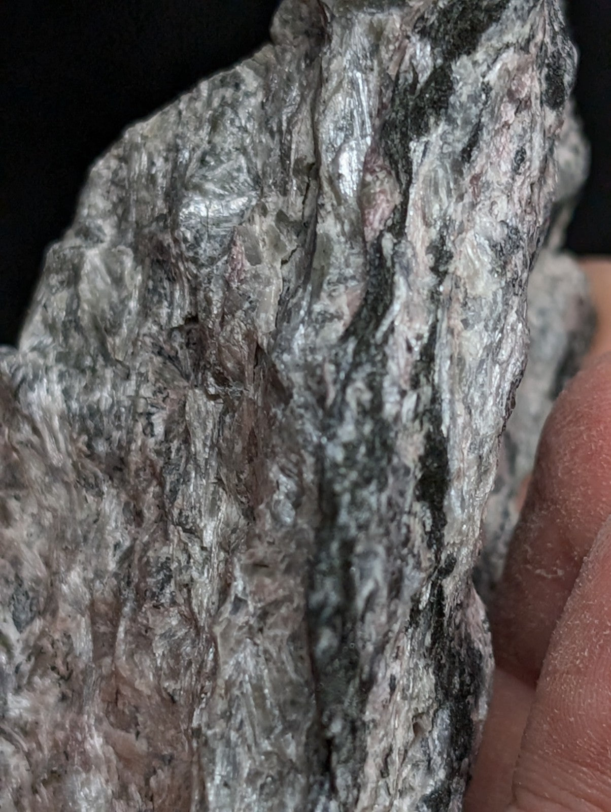 A rugged, naturally textured rock with a mottled gray and black surface.