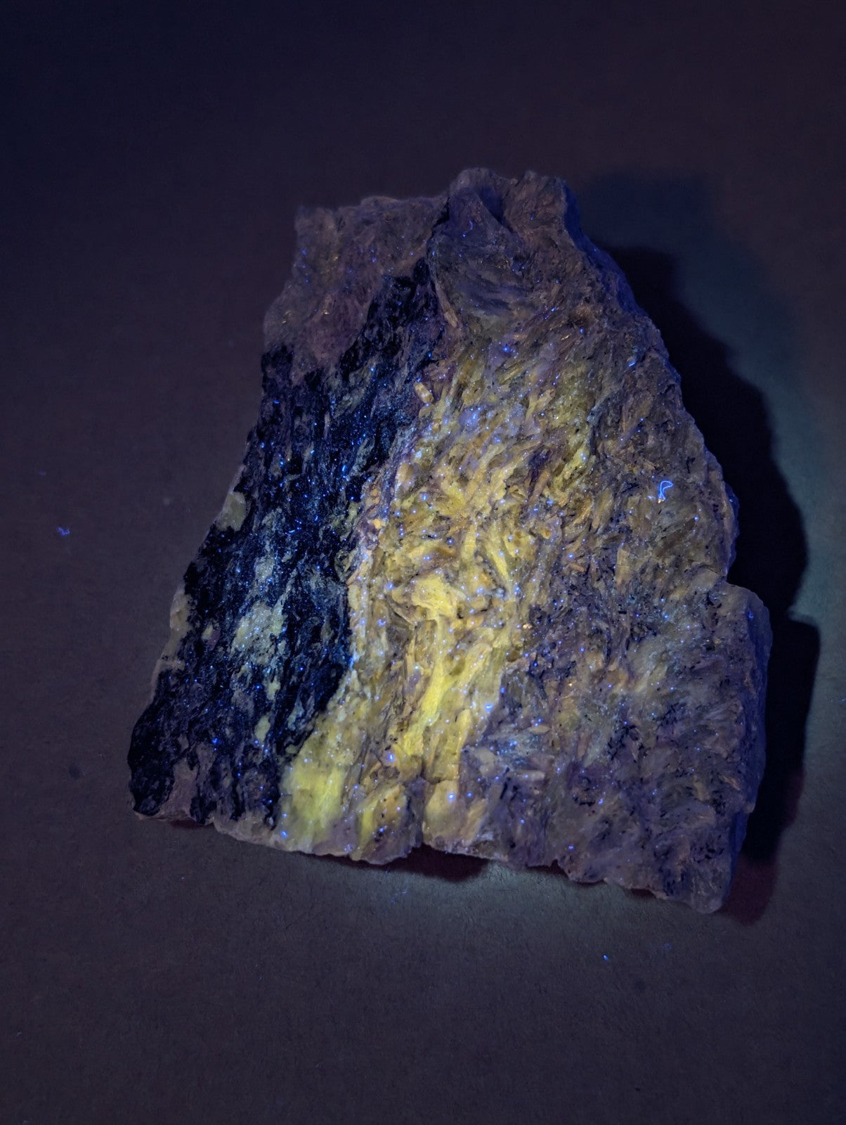 Very rare miserite and wollastonite mineral specimen from Wilson Springs Arkansas with black and yellow textured streaks