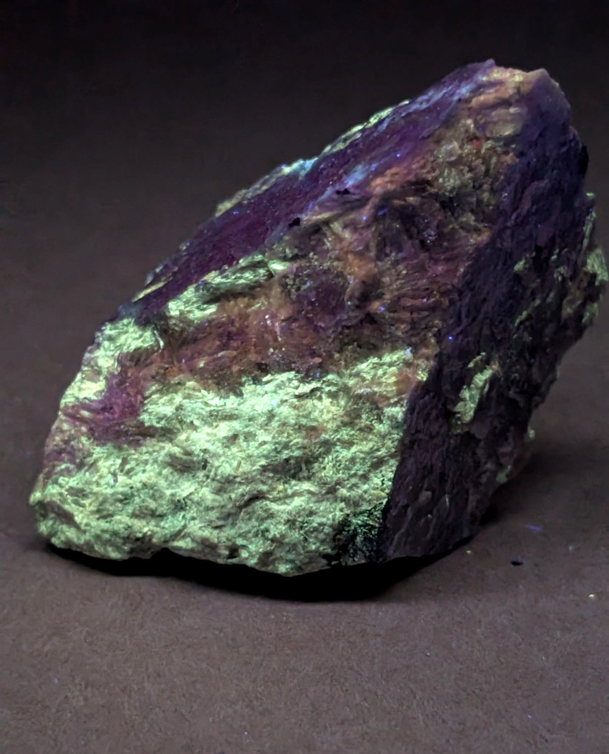 Very rare miserite and wollastonite mineral specimen with vibrant purple green gradient and metallic sheen from arkansas usa