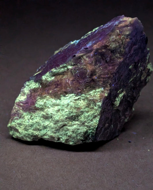 Very rare miserite and wollastonite mineral specimen with vibrant purple green gradient and metallic sheen from arkansas usa