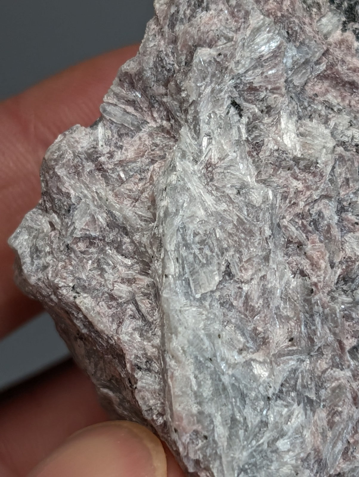 Very rare miserite and wollastonite mineral specimen with gray and pale pink translucent crystalline structures from arkansas