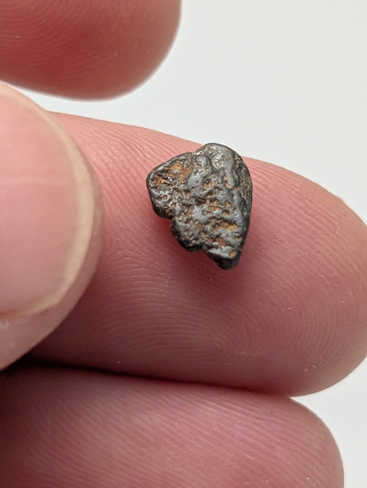 A very rare placer rutile meteorite fragment from magnet cove arkansas with dark rust-colored textured surface