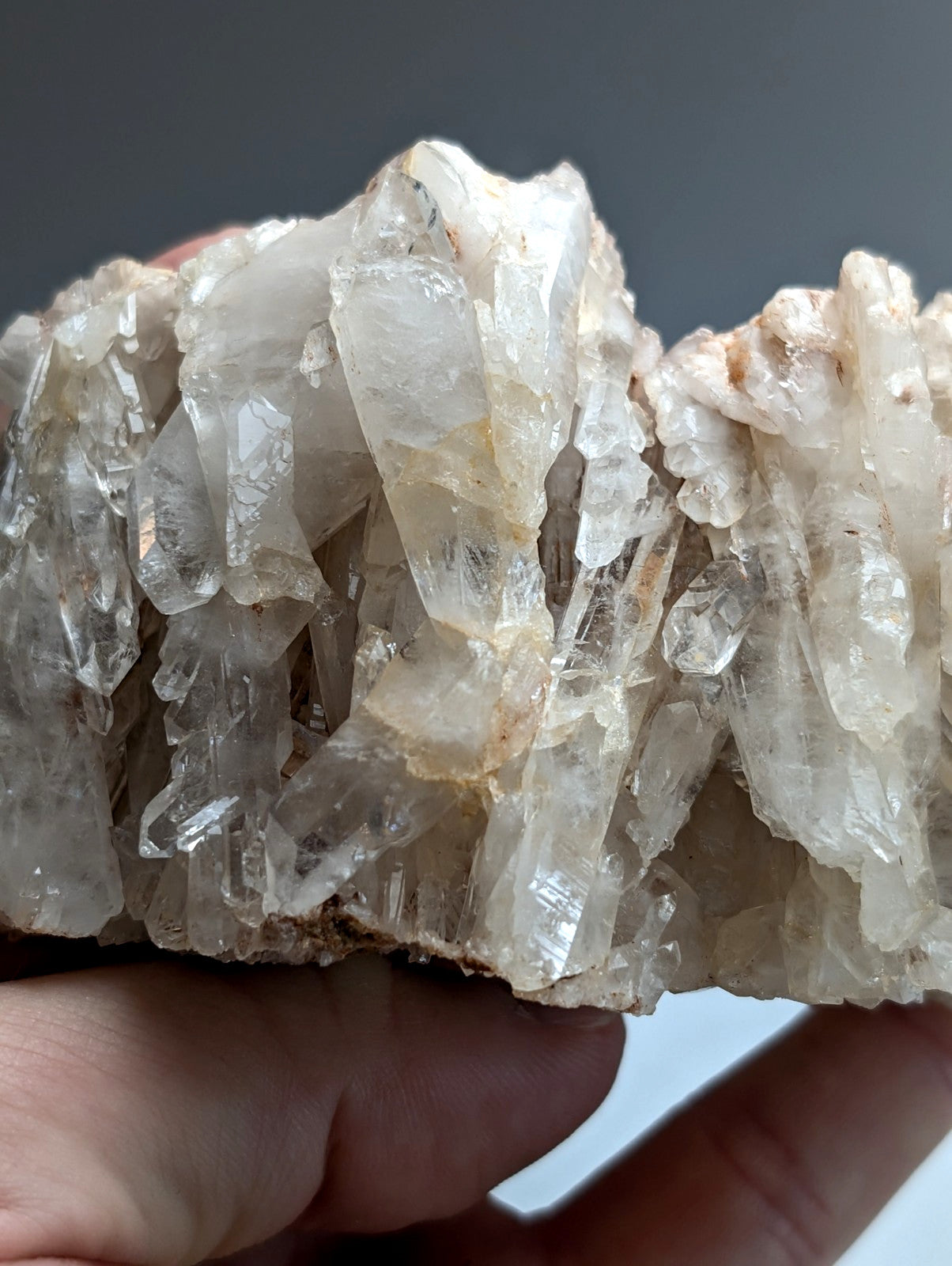Very unique faden quartz crystal cluster with translucent milky white faceted points from montgomery county arkansas usa