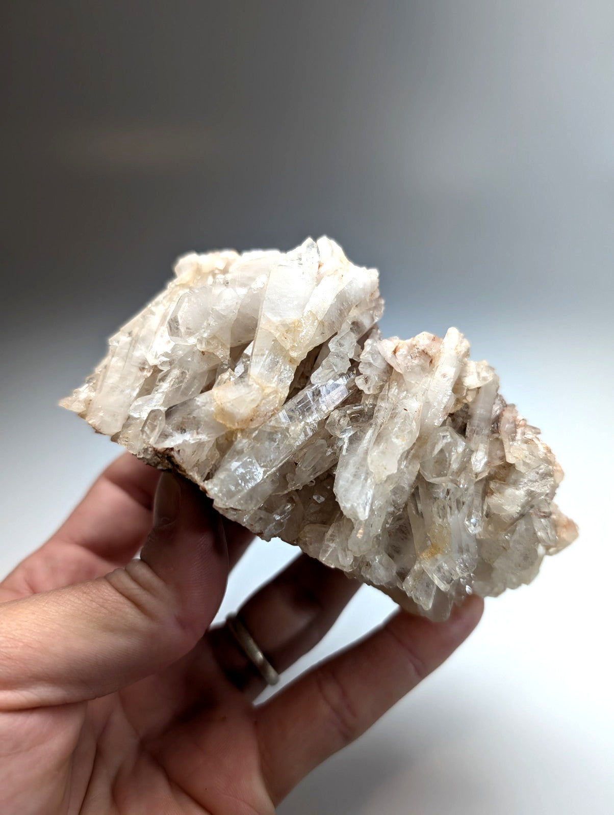 A faden quartz crystal cluster from Montgomery County Arkansas clear translucent quartz with white and yellowish inclusions