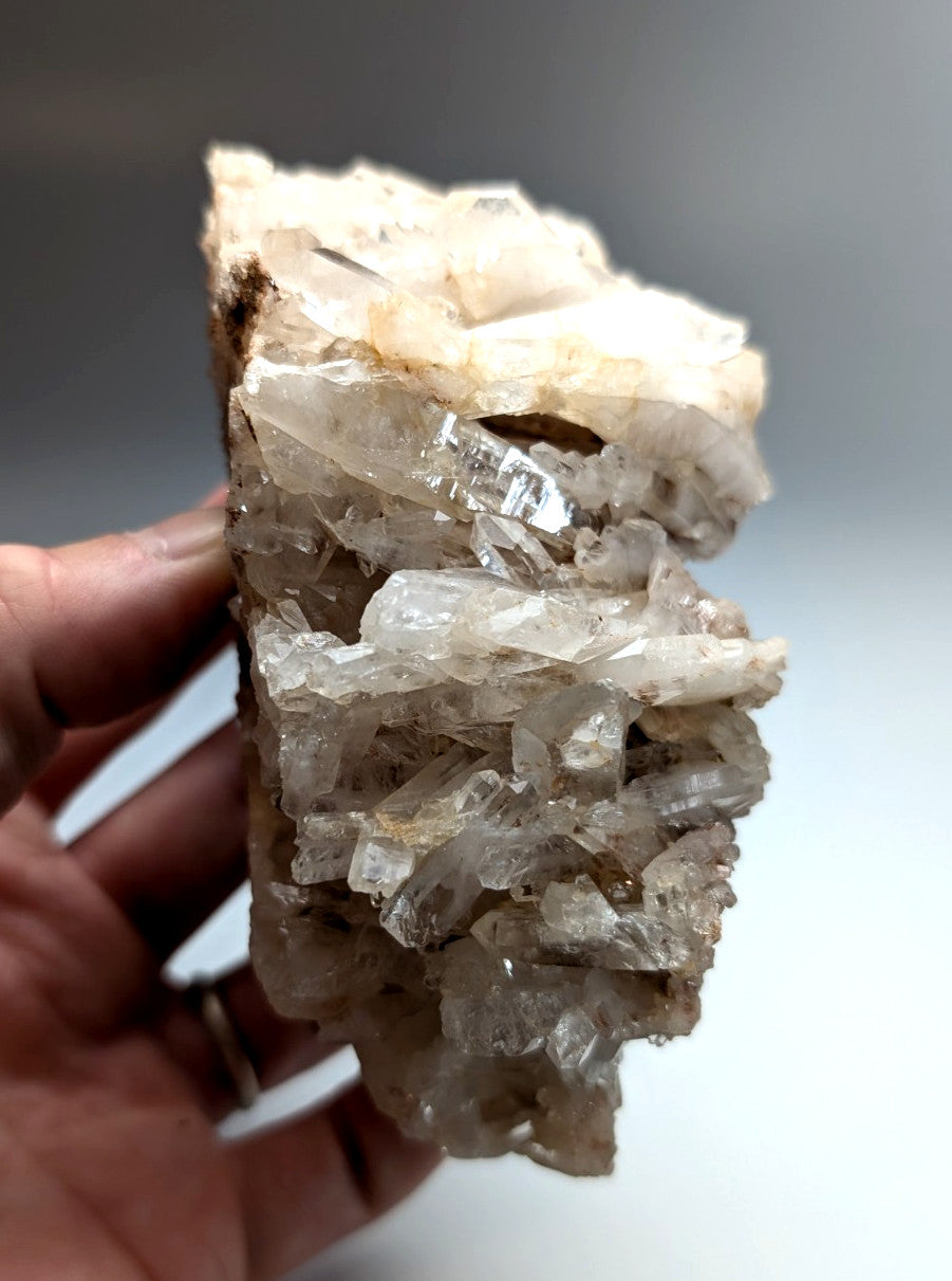 Very unique faden quartz crystal cluster with translucent clear and milky white quartz facets from arkansas usa