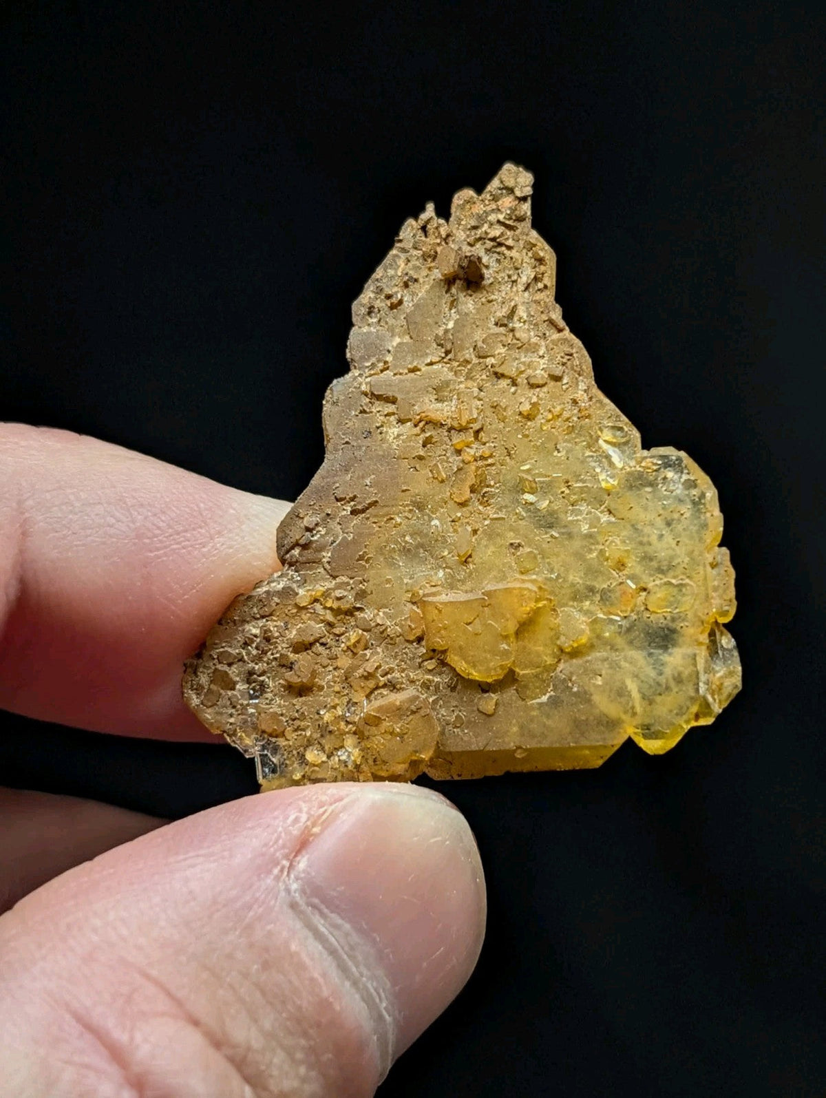 A translucent amber-colored, irregularly shaped piece of fossilized resin with a rough, textured surface and embedded mineral inclusions.