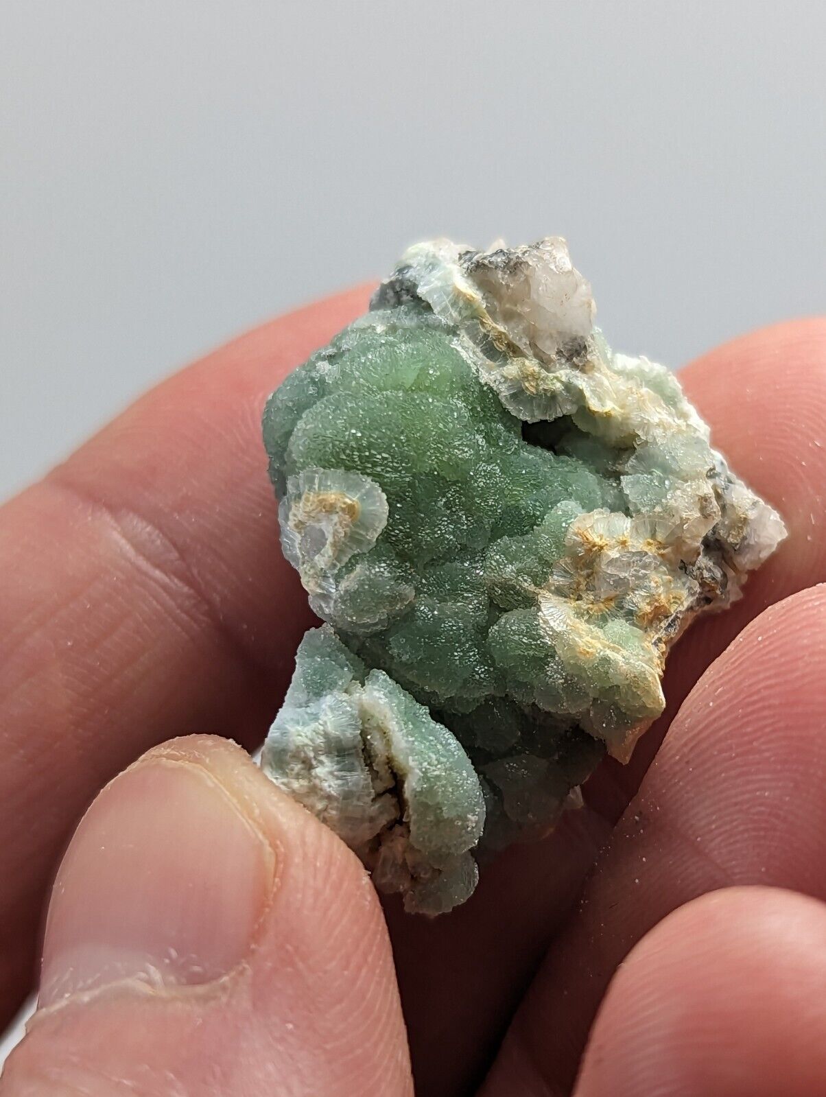 Green botryoidal mineral specimen.