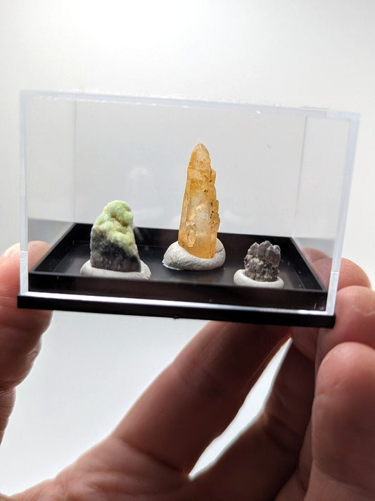 Wavellite + Quartz + Brookite Cluster - Set of 3 w/ case - Old Stock - Arkansas - Collectibles:Rocks Fossils &