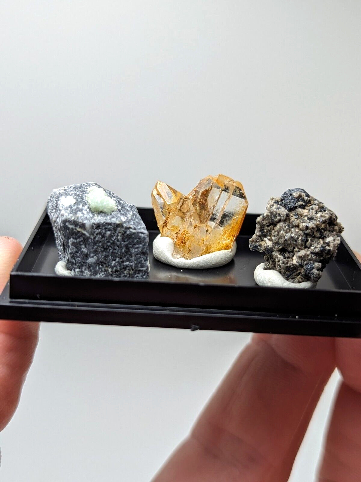 Wavellite + Quartz + Brookite Cluster - Set of 3 w/ case - Old Stock - Arkansas - Collectibles:Rocks Fossils &