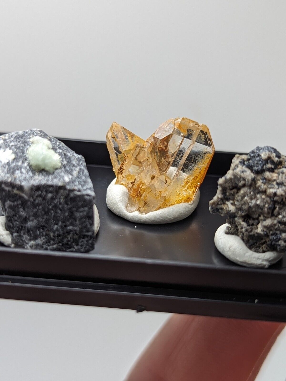 Wavellite + Quartz + Brookite Cluster - Set of 3 w/ case - Old Stock - Arkansas - Collectibles:Rocks Fossils &