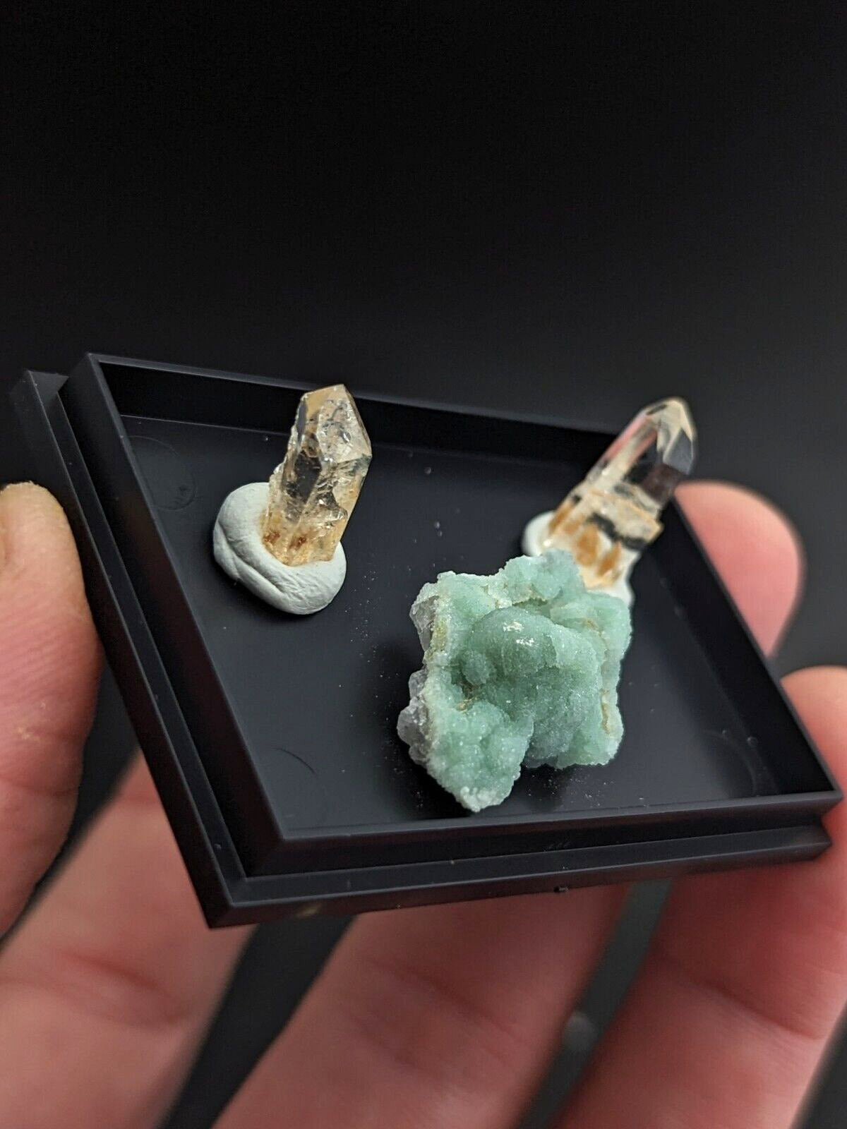 Wavellite + Quartz Set of 3 w/ case - Old Stock - Montgomery County Arkansas - Collectibles:Rocks Fossils &