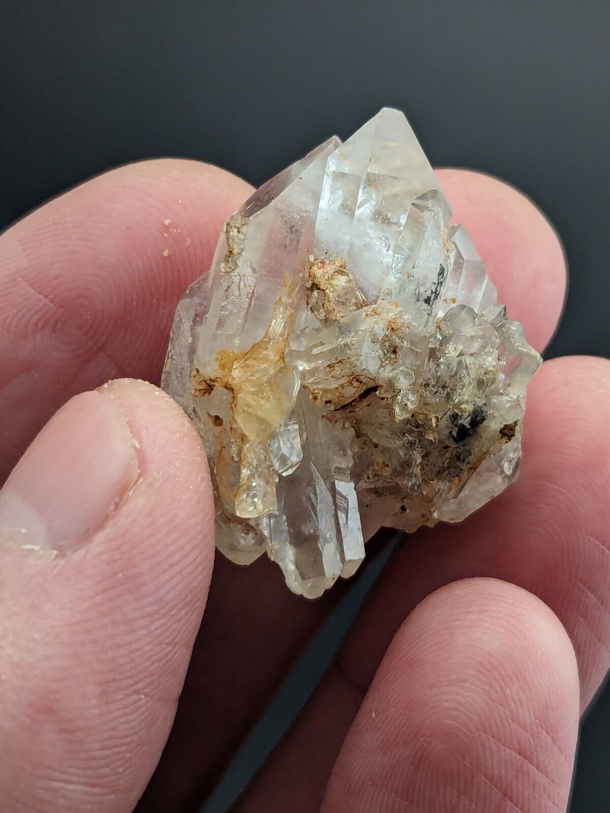 Nacrite + Manganese included Quartz Crystal, Montgomery County, Arkansas, x4 set