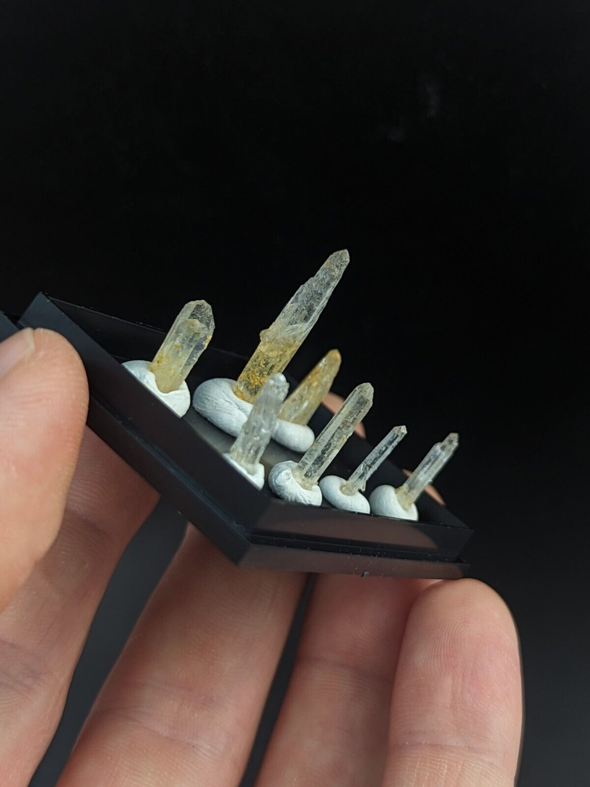 Rare Solution Quartz Crystals - Unique Set of 7 w/case- Jeffrey Quarry, Arkansas